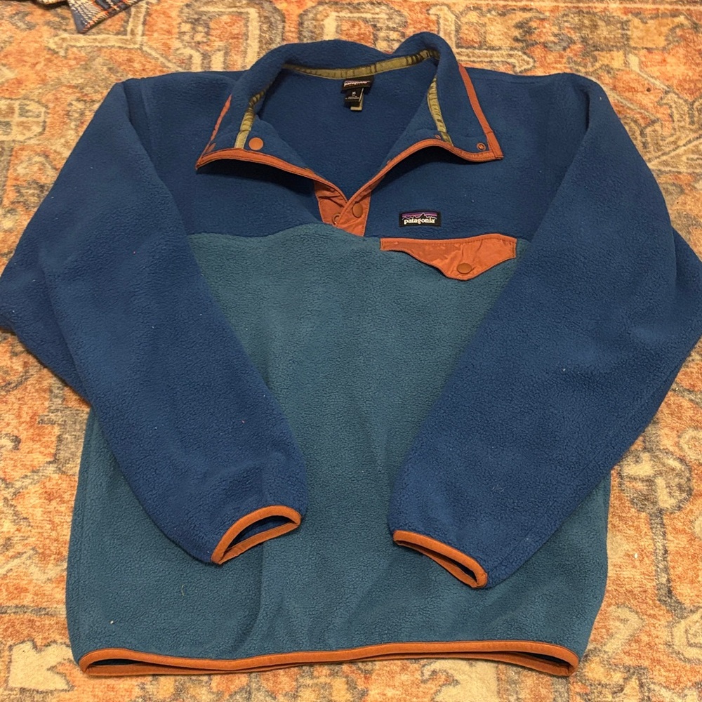 Patagonia Blue Fleece with Orange Accents